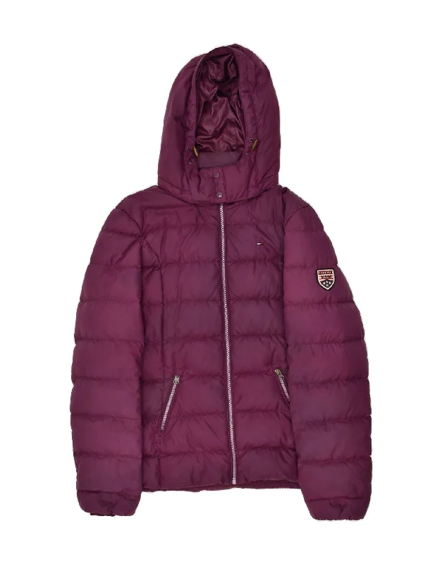 TOMMY HILFIGER Womens Hooded Padded Jacket UK 18 XL Purple Polyester