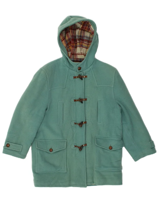 VINTAGE Womens Hooded Duffle Coat IT 42 Medium Turquoise Wool