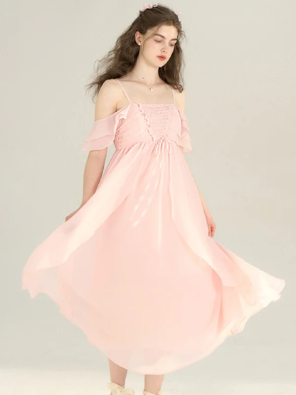 【Black Friday】Ariah Romantic Square Neck Ruffle Sleeves Pink Dress