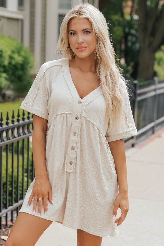 Cream Textured Button Down Romper - FINAL SALE