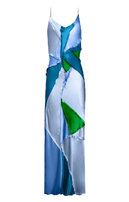 Elongated Recycled Dress with Slit - Ocean Combo