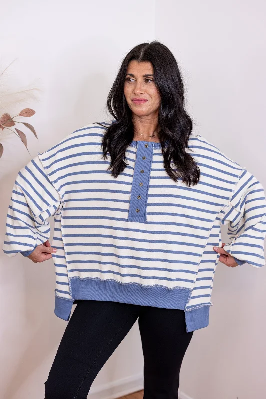 Modern Blue Striped Pullover