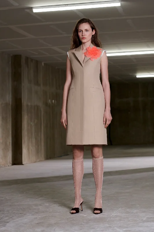 Sculpted Coatdress in Khaki Cotton Suiting