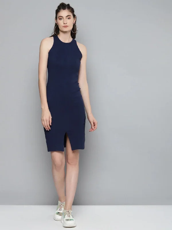 Navy Box Back Bodycon Midi Dress