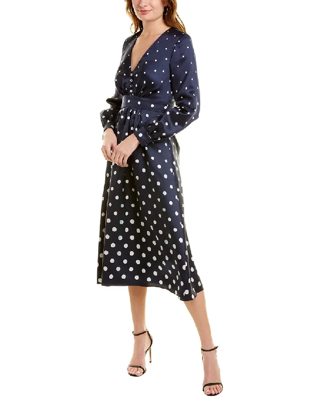 Oscar de la Renta V-Neck Silk Midi Dress