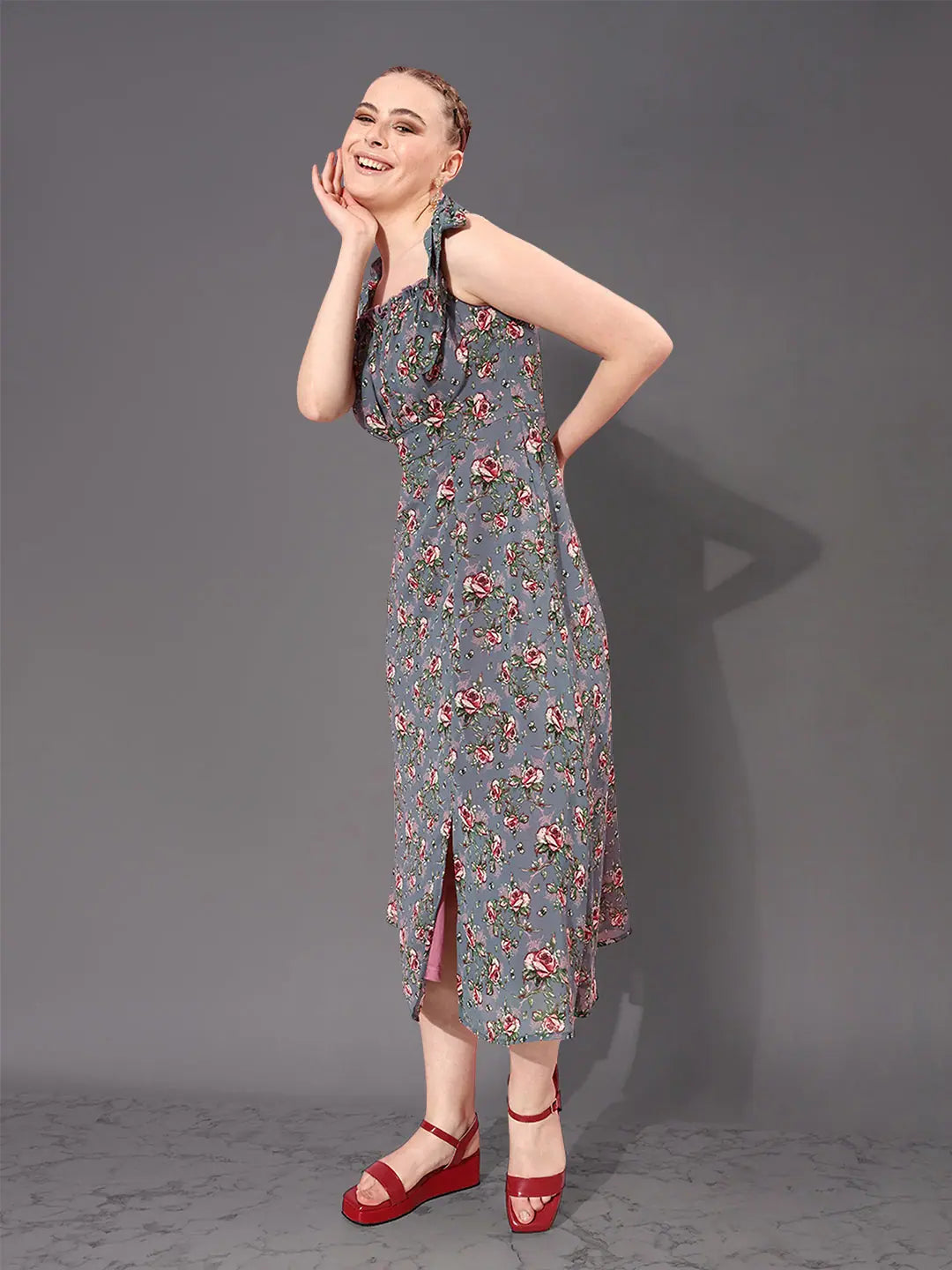 We Can See The Seaside Printed Midi Dress Multicolored-Base-Grey