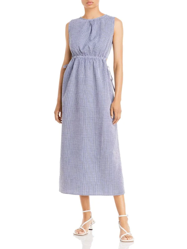 Womens Gingham Keyhole Midi Dress