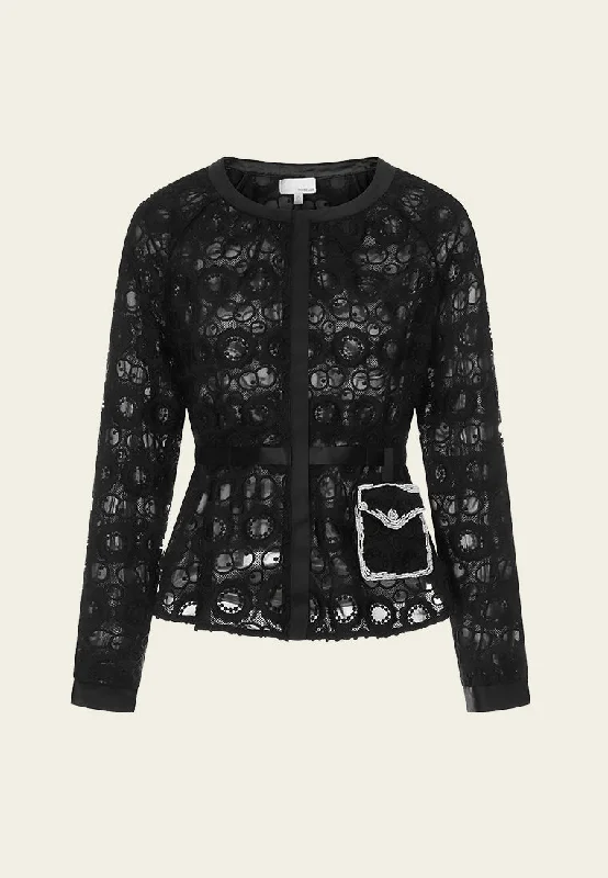 Black Lace Slim Waist Jacket