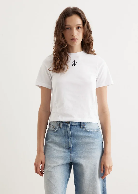 Anchor Embroidery Panelled Cropped T-Shirt