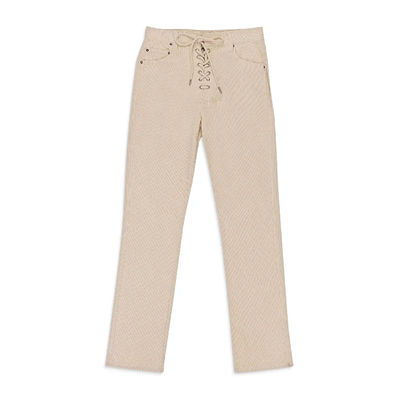 CALLIPYGIAN STRETCH CURDUROY OFF-WHITE LACE-UP JEANS