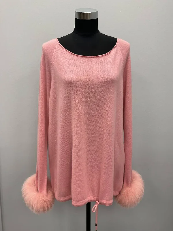 Cashmere Sweater With Fox Cuffs In Pink