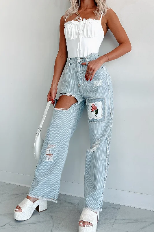 Catalina Distressed Embroidered POL Jeans (Stripe Denim)