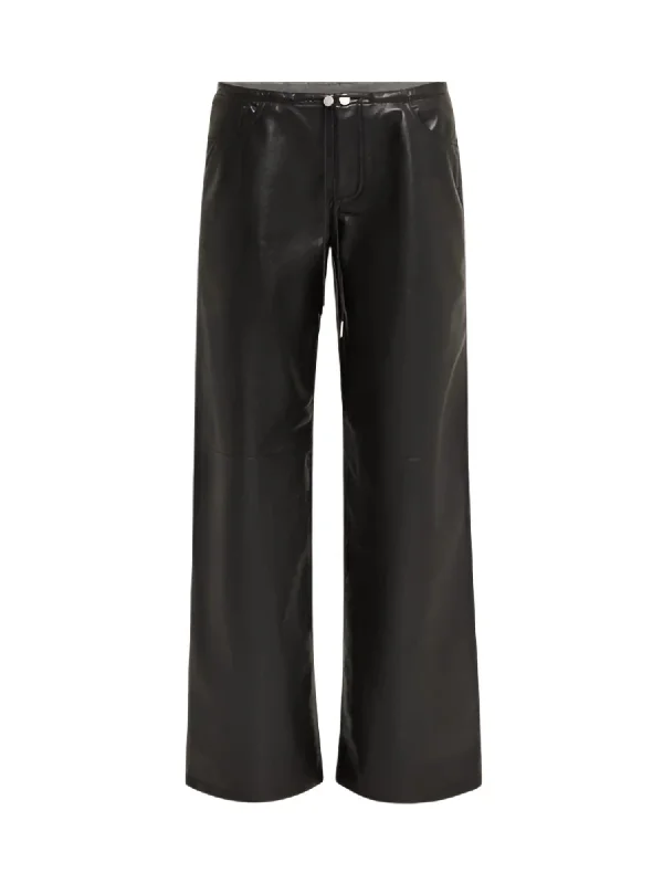 Cool Leather Wide Leg Jeans In Black