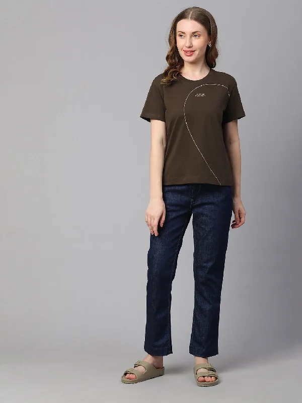 Women's Brown Cotton Regular Fit Tshirt