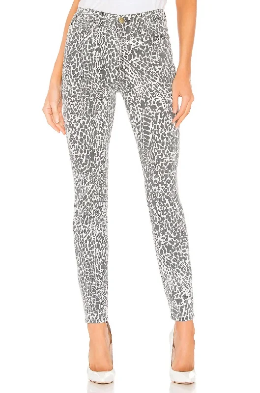 Le Skinny Animal Print Jeans In White, Black