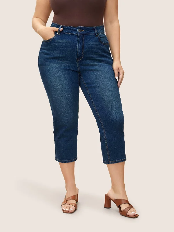 Medium Wash Straight Leg Cropped Jeans