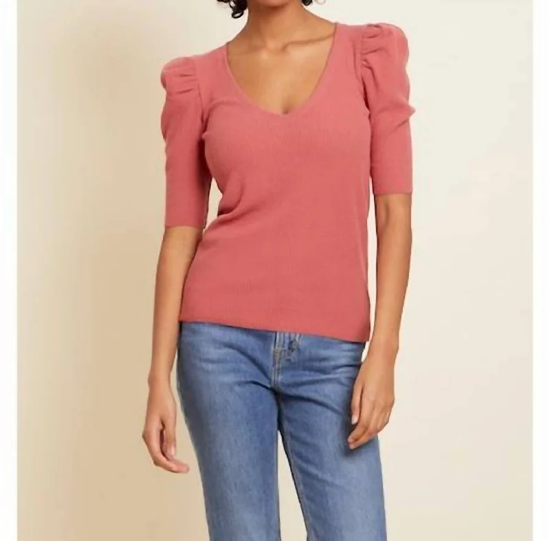 Nancy Puff Sleeve Sweater Tee In Rosehip