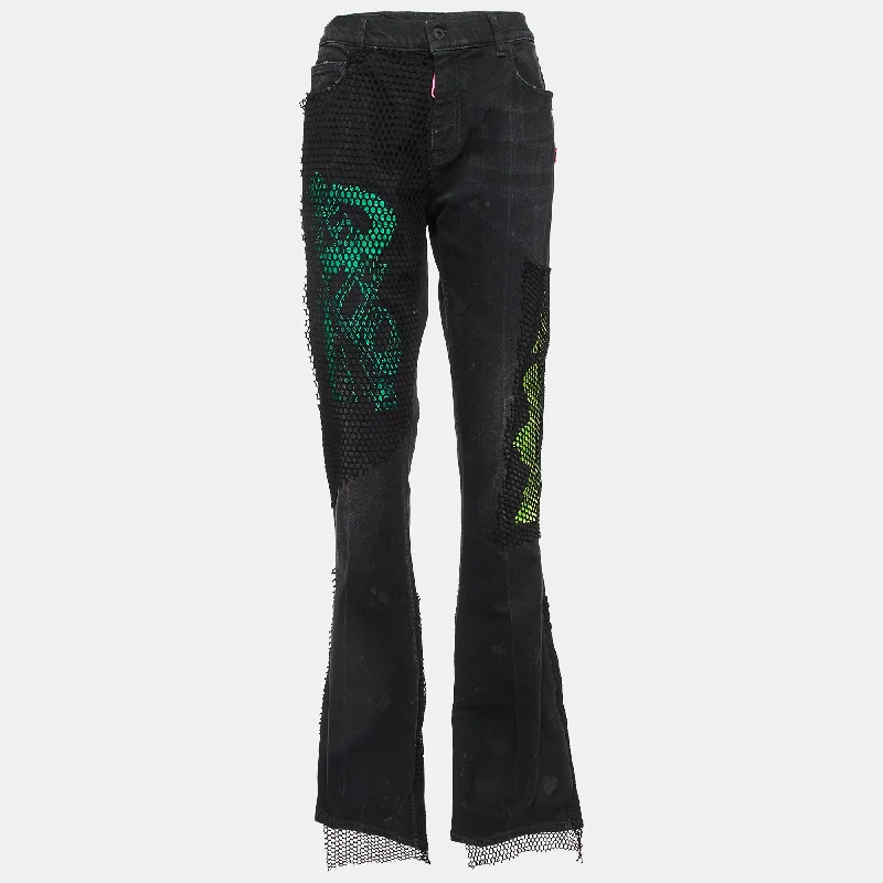 Off-White Black Embroidered Denim Flared Jeans