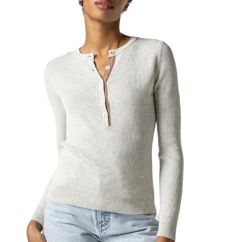 Waffle Henley Sweater In Gardenia