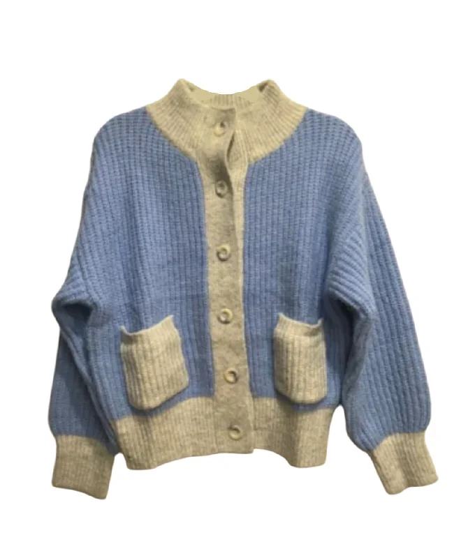 Women's Chenille Pocket Cardigan In Blue